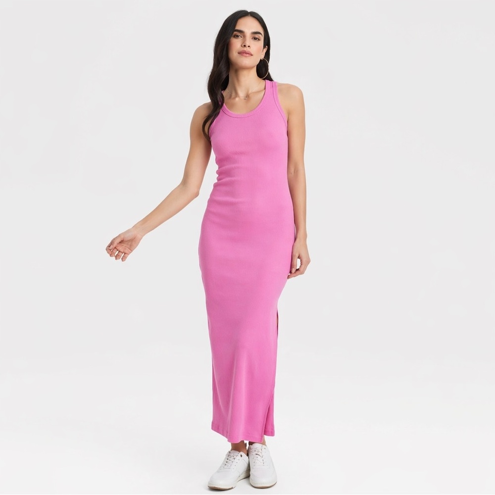 Sleeveless Ribbed Pink Maxi Dress